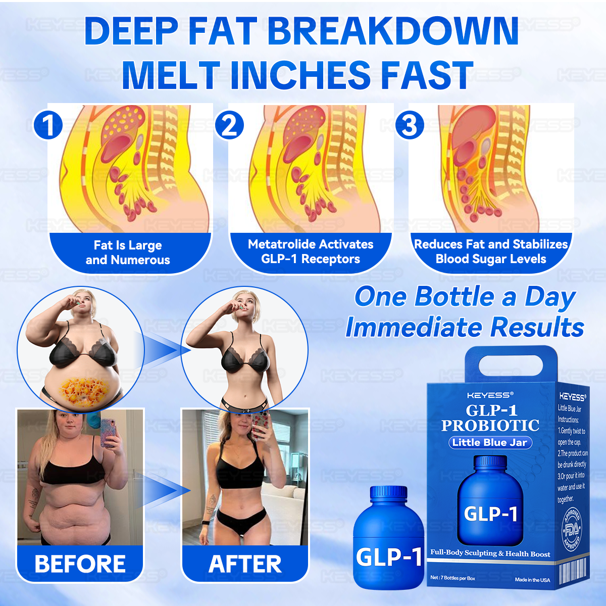 𝑲𝒆𝒚𝒆𝒔𝒔® 𝑮𝑳𝑷-1 𝑷𝒓𝒐𝒃𝒊𝒐𝒕𝒊𝒄 𝑭𝒖𝒍𝒍-𝑩𝒐𝒅𝒚 𝑺𝒄𝒖𝒍𝒑𝒕𝒊𝒏𝒈 & 𝑯𝒆𝒂𝒍𝒕𝒉 𝑩𝒐𝒐𝒔𝒕 𝑳𝒊𝒕𝒕𝒍𝒆 𝑩𝒍𝒖𝒆 𝑱𝒂𝒓 🌹